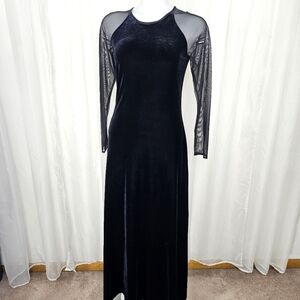 Vintage Susan Roselli Black Velvet Dress Size 8 Sheer Long Sleeves